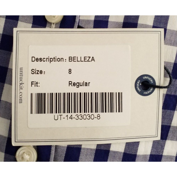 UNTUCKit Belleza Womens Size 8 Button Up Long Sleeve Blue Gingham Collared Top - Picture 6 of 7